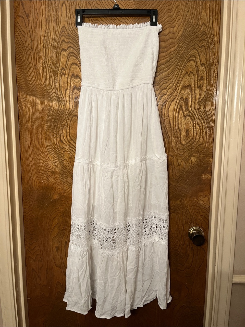 White Strapless Maxi Dress with Lace Trim - Picture 5 of 7